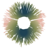 Mushroom spore print in a gradient of pink, mossy green, and deep turquoise